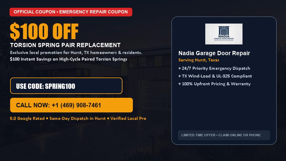 Nadia Garage Door Repair $100 OFF Dual Torsion Spring Replacement in Hurst, TX